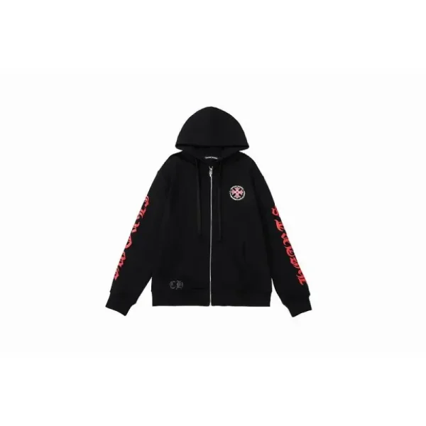 Chrome Hearts Made In Hollywood Plus Cross Zip Up Hoodie Black/Red