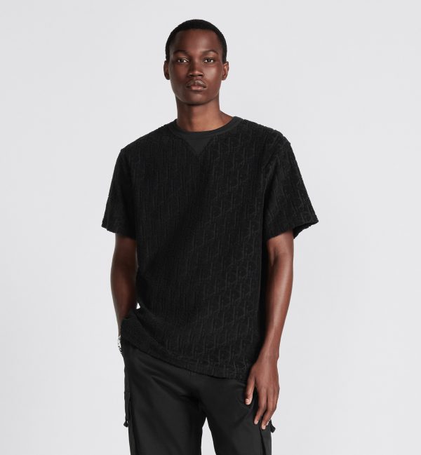 Dior Oblique Relaxed-Fit T-Shirt Black Terry Cotton Jacquard