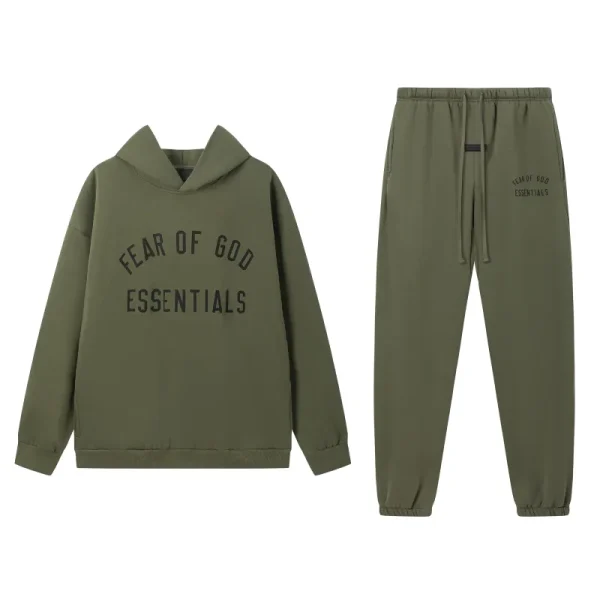 Fear of God Essentials Fleece II Hoodie & Sweatpant Set  Olive Green