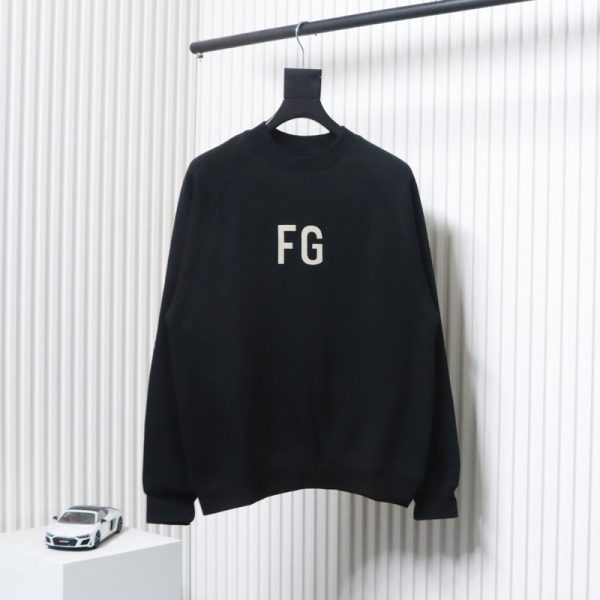 Fear of God FOG double line 24FW FG letter round neck black hoodie Fear of God FOG double line 24FW FG letter round neck black hoodie