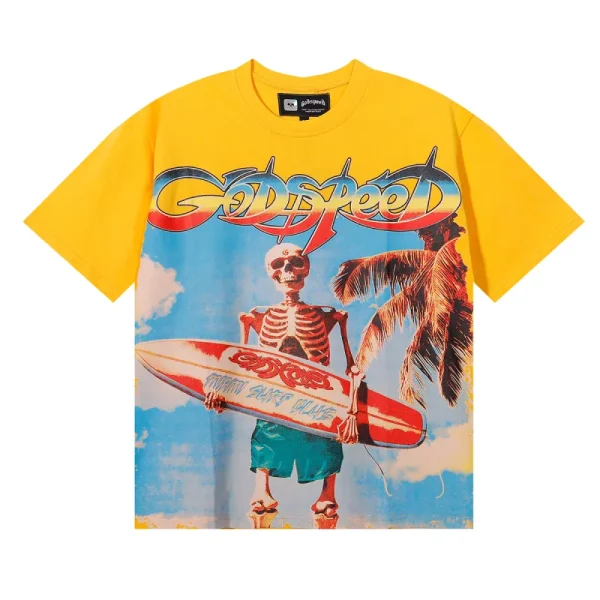 godspeed_beach_skeleton_surfboard_t_shirt__7073_yellow_black_white_1D27E8CDEDA1C Godspeed Beach Skeleton Surfboard T-Shirt #7073 Yellow/Black/White