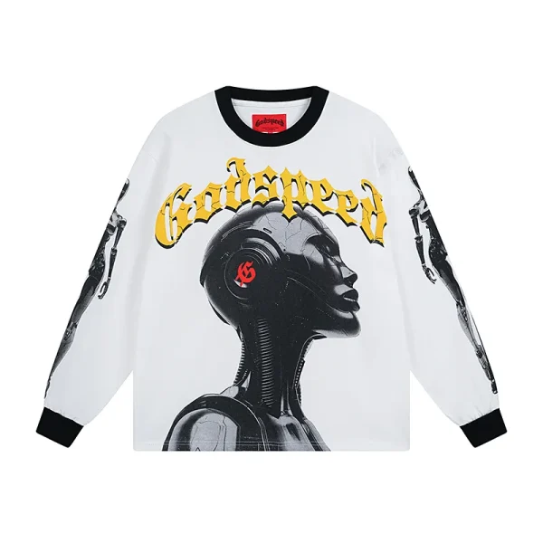 Godspeed Robot Skulls Long Sleeve T-shirt #3096 White/Apricot Godspeed Robot Skulls Long Sleeve T-shirt #3096 White/Apricot