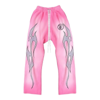HELLSTAR Flame Sweatpants Pink Grey HELLSTAR Flame Sweatpants Pink Grey