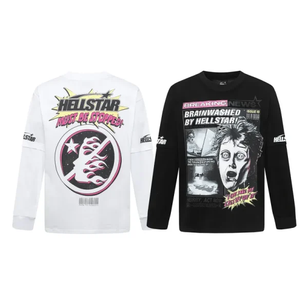Hellstar Breaking News Long-Sleeve T-Shirt D3232 Black/White Hellstar Breaking News Long-Sleeve T-Shirt D3232 Black/White