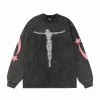 Hellstar Christ Long-Sleeve Washed Black T-Shirt D3102 Old Brick Red