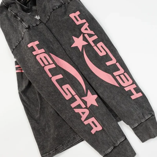 Hellstar Christ Long-Sleeve Washed Black T-Shirt D3102 Old Brick Red