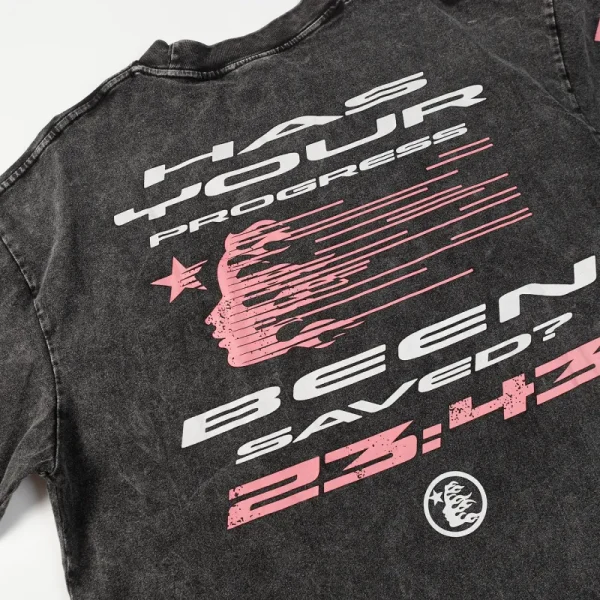 Hellstar Christ Long-Sleeve Washed Black T-Shirt D3102 Old Brick Red