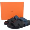 hermes_flat_slippers_black_blue_1C5DCB2757018 Hermes Flat Slippers Black Blue