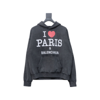 I Love Paris & Balenciaga Cropped Hoodie Oversized in faded black curly fleece I Love Paris & Balenciaga Cropped Hoodie Oversized in faded black curly fleece
