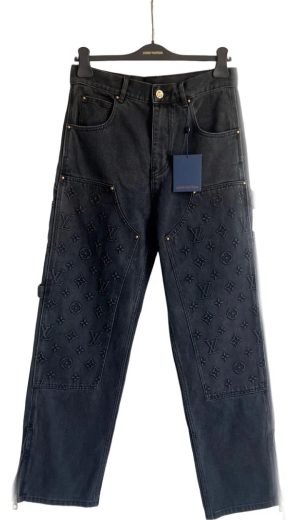 louis_vuitton_monogram_detail_carpenter_denim_pants_black_1C5359C093213 Louis Vuitton Monogram Detail Carpenter Denim Pants Black
