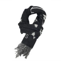 Louis Vuitton Suede Tassel Scarf Large Print Black Louis Vuitton Suede Tassel Scarf Large Print Black