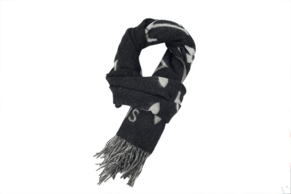 Louis Vuitton Suede Tassel Scarf Large Print Black Louis Vuitton Suede Tassel Scarf Large Print Black