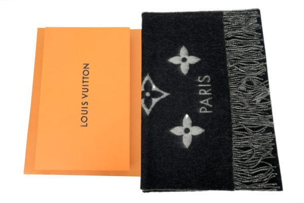 louis_vuitton_suede_tassel_scarf_black_1D1872B46D515 Louis Vuitton Suede Tassel Scarf Large Print Black