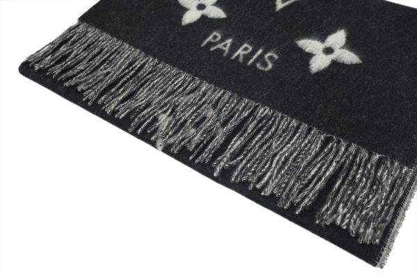 louis_vuitton_suede_tassel_scarf_black_1D1872B47C117 Louis Vuitton Suede Tassel Scarf Large Print Black