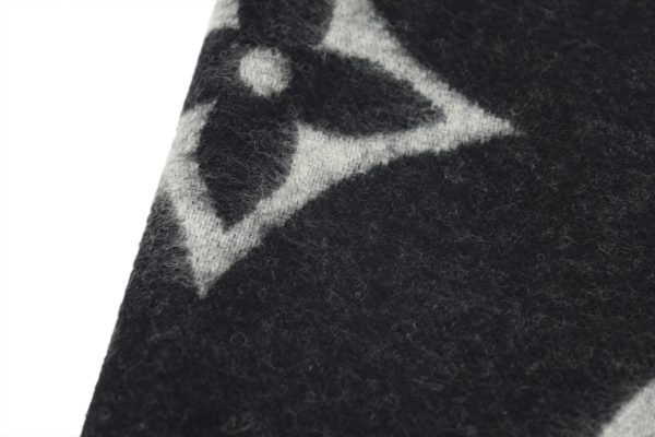 louis_vuitton_suede_tassel_scarf_black_1D1872B556214 Louis Vuitton Suede Tassel Scarf Large Print Black