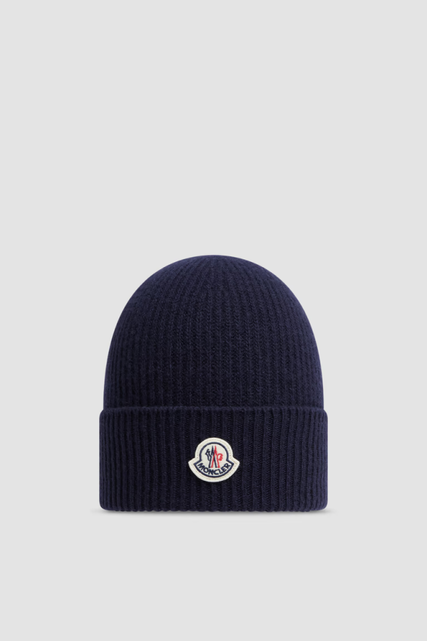 Moncler Cashmere & Wool Beanie Navy Blue