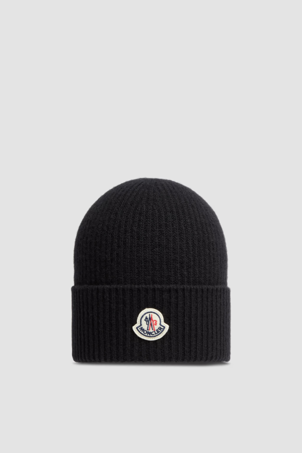 Moncler Cashmere & Wool Beanie Black Moncler Cashmere & Wool Beanie Black