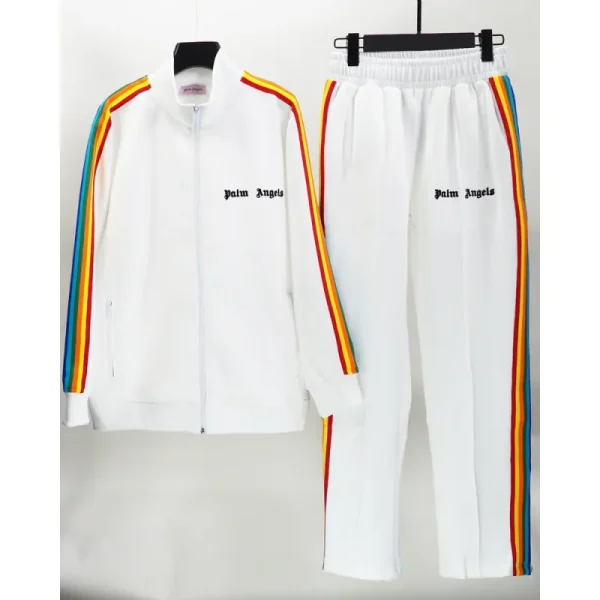 Palm Angels Zip-Up Striped Rainbow Classic Track Jacket & Pants Set White Palm Angels Zip-Up Striped Rainbow Classic Track Jacket & Pants Set White