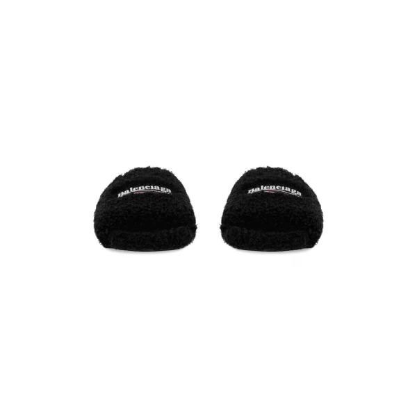 Balenciaga Furry Slides Black Label