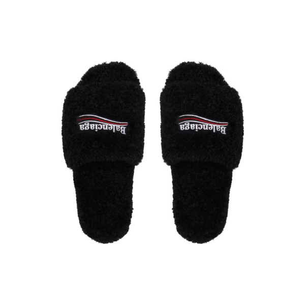 Balenciaga Furry Slides Black Label