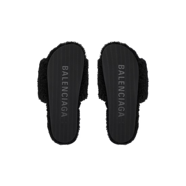 Balenciaga Furry Slides Black Label