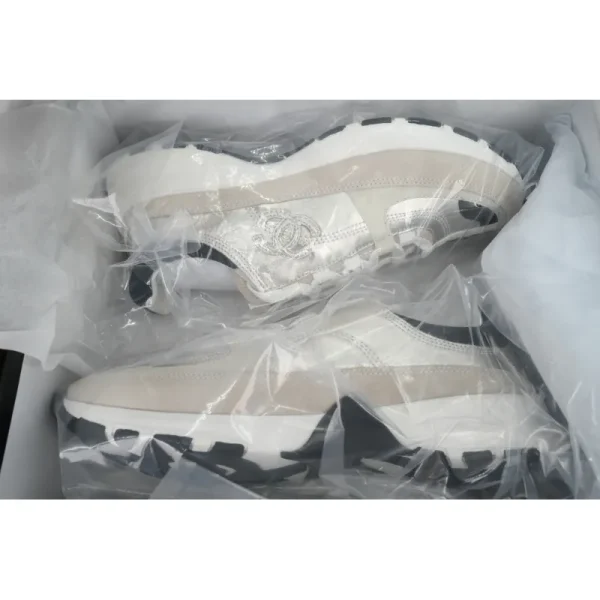 PK God Batch Chanel Interlocking CC Logo Laminated Calfskin & Suede Calfskin Sneakers Light Gold, Light Gray & Black