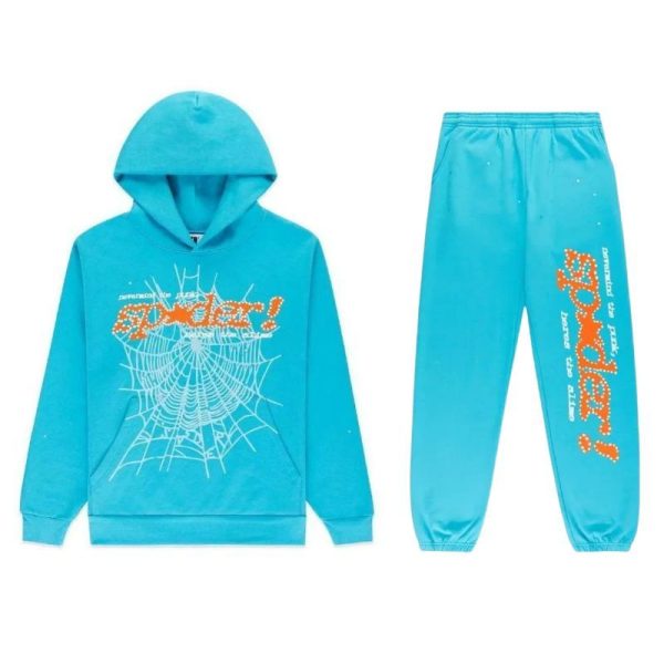 Sp5der Punk V2 Cyan Hoodie & Sweatpant Set