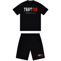 Trapstar Chenille Decoded Short Set Black/Red Trapstar Chenille Decoded Short Set Black/Red