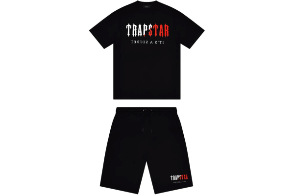 Trapstar Chenille Decoded Short Set Black/Red Trapstar Chenille Decoded Short Set Black/Red